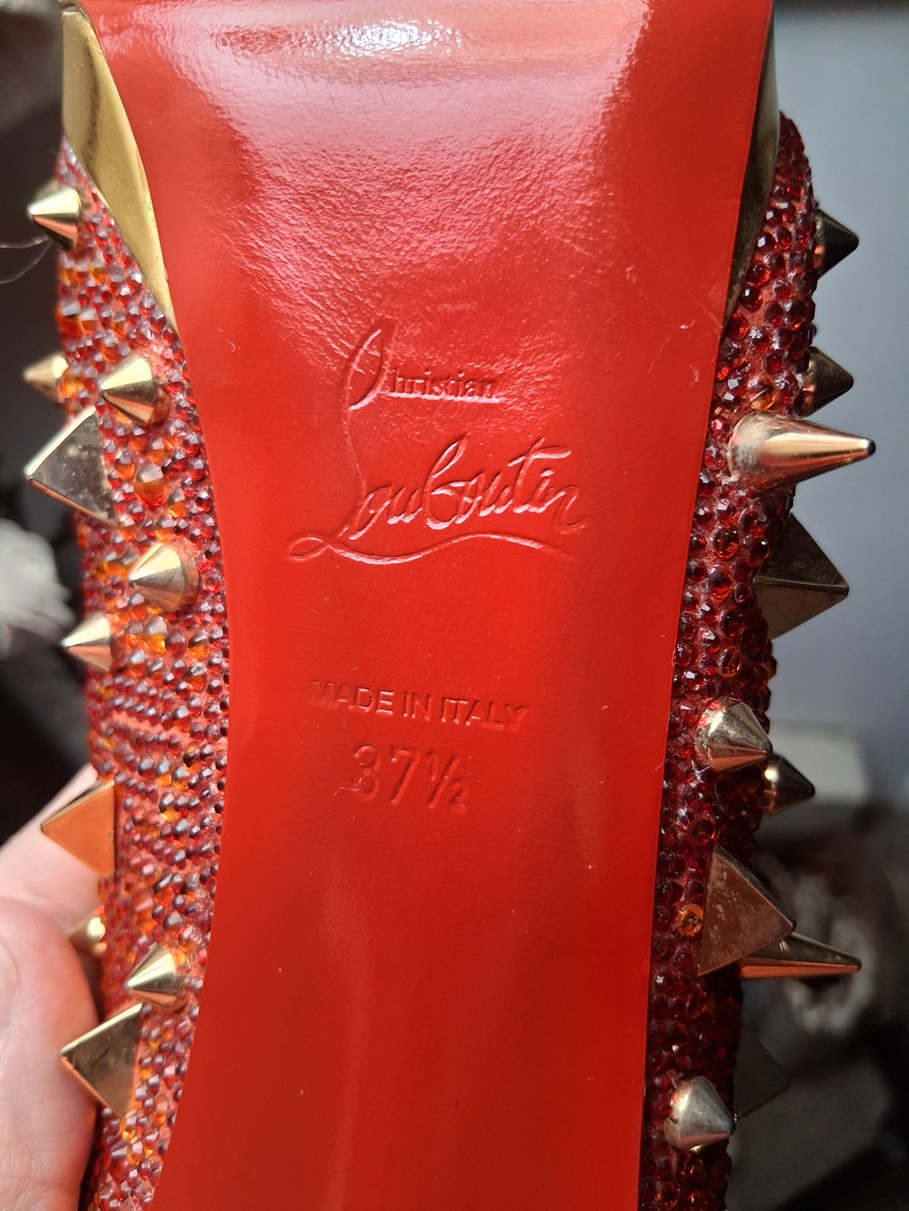 Christian Louboutin Red Studded Pointed-Toe Stiletto Heels - Picture 15 of 16